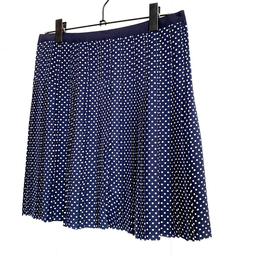 J.CREW pleated navy blue skirt white polka dots 6